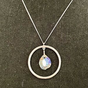 Swarovski Sparkling Aurora Borealis Crystal Teardrop Within Circular Silver Halo